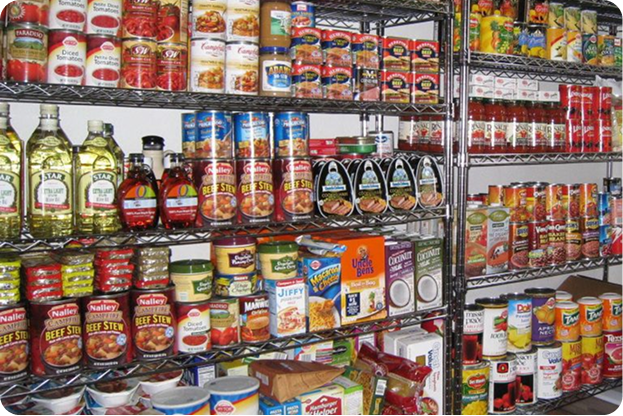 Stocked food shelves